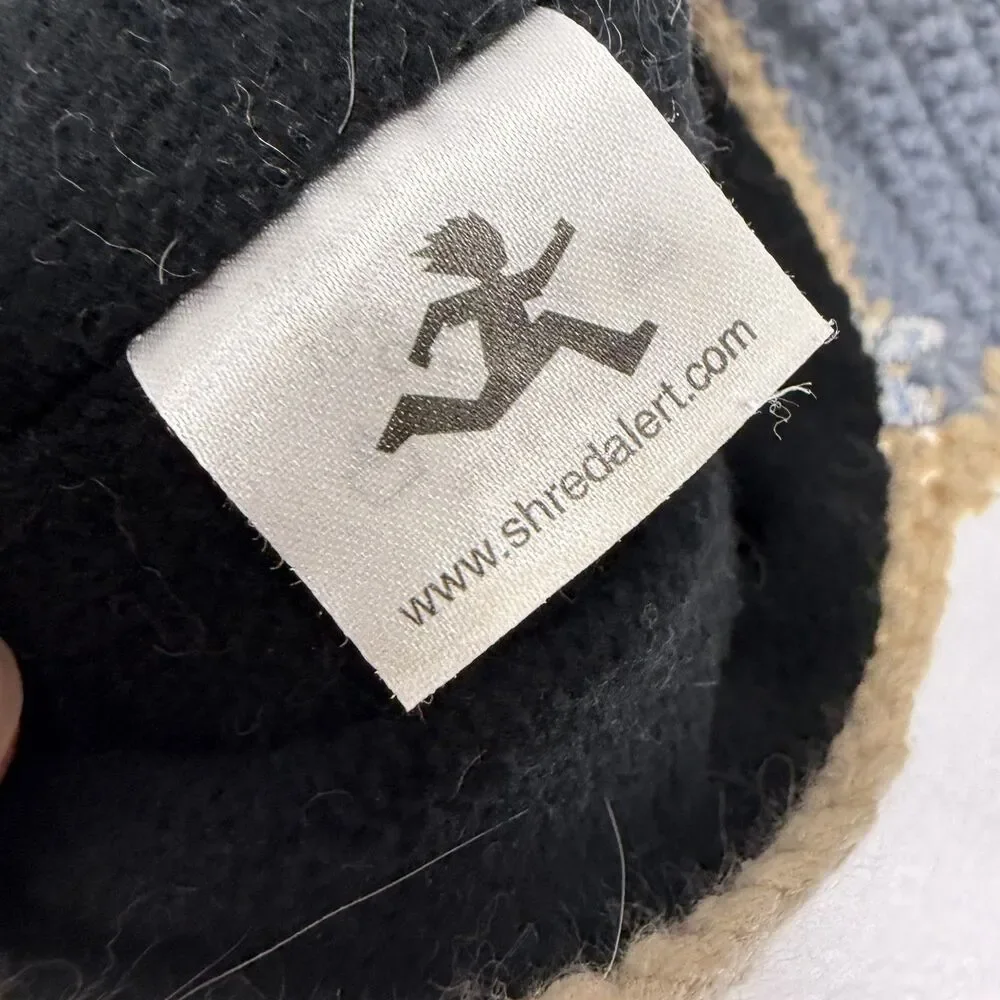Vtg Shred Alert Cadet Hat Beanie Knit Brim Wool Angora Fleece Lined Cap Blue Y2K